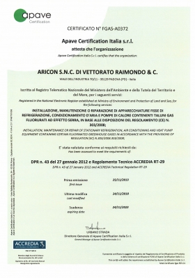 CERTIFICAZIONE F-GAS - ARICON  